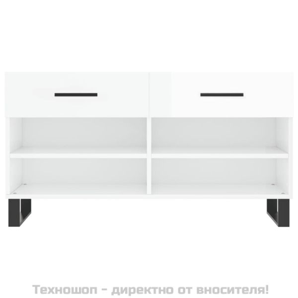 Пейка за обувки, бял гланц, 102x35x55 см, инженерно дърво