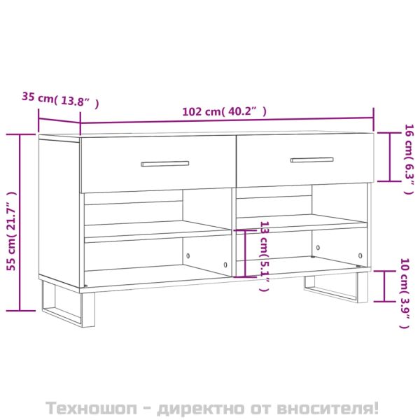Пейка за обувки, бял гланц, 102x35x55 см, инженерно дърво