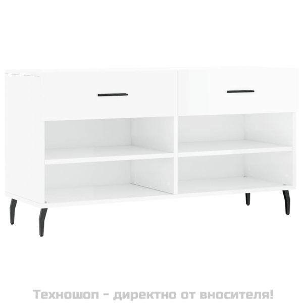 Пейка за обувки, бял гланц, 102x35x55 см, инженерно дърво