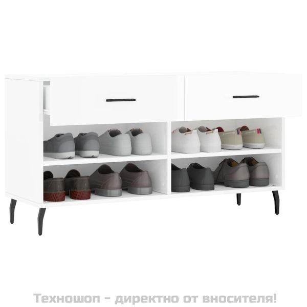 Пейка за обувки, бял гланц, 102x35x55 см, инженерно дърво