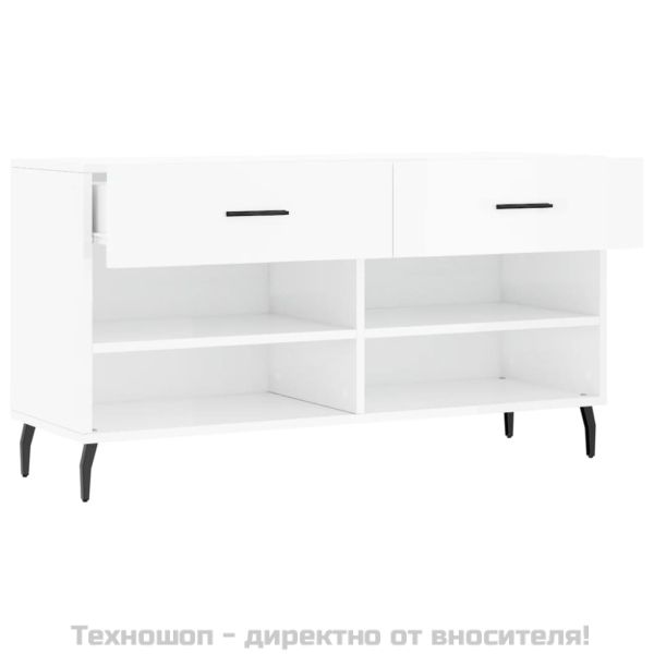 Пейка за обувки, бял гланц, 102x35x55 см, инженерно дърво