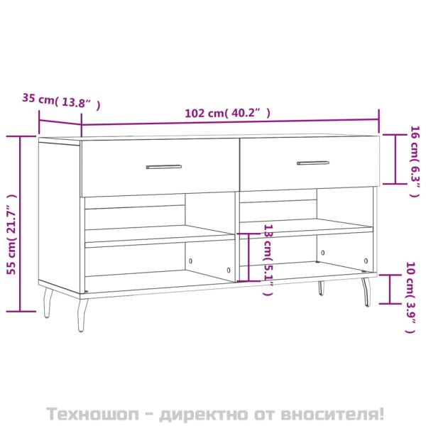 Пейка за обувки, бял гланц, 102x35x55 см, инженерно дърво