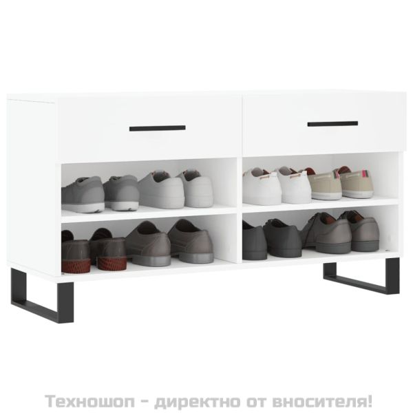 Пейка за обувки, бяла, 102x35x55 см, инженерно дърво