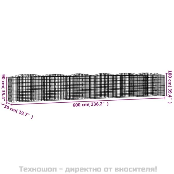 Извит габион повдигната леха 600x50x100 см поцинковано желязо