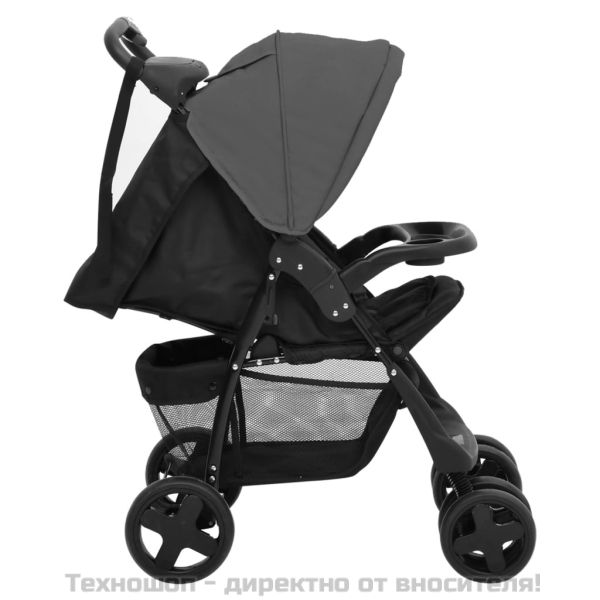 Бебешка количка 2-в-1, тъмносиво и черно, стомана