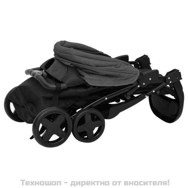 Бебешка количка 2-в-1, тъмносиво и черно, стомана