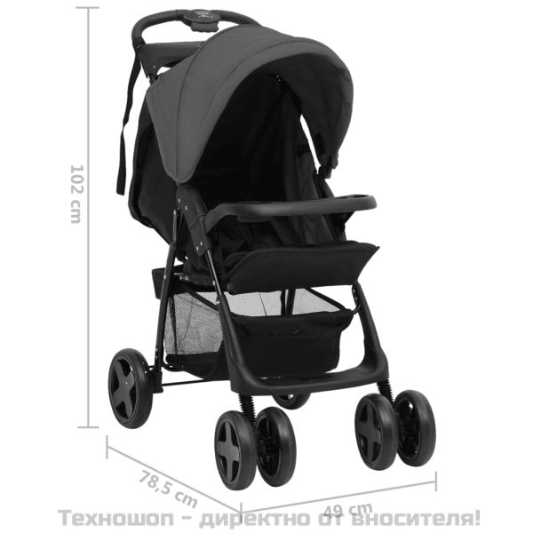 Бебешка количка 2-в-1, тъмносиво и черно, стомана