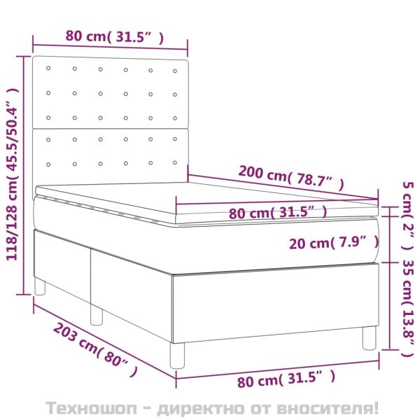 Боксспринг легло с матрак, тъмносиво, 80x200 см, кадифе