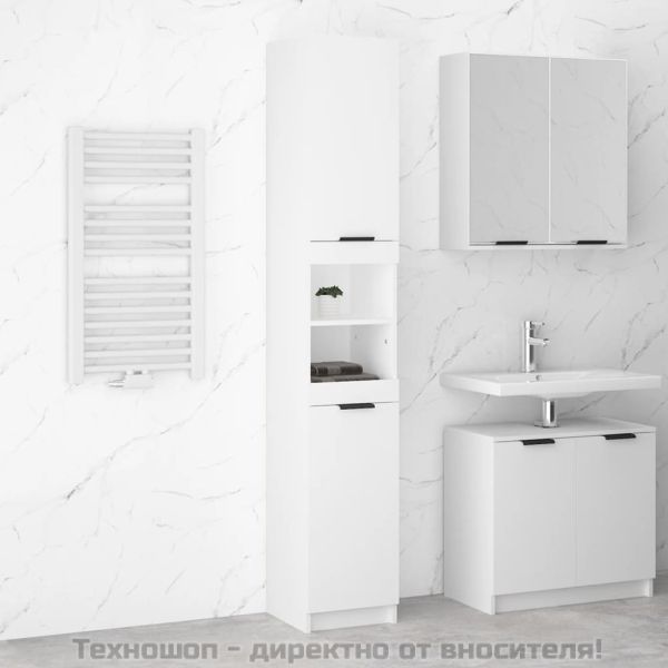 Шкаф за баня, бял, 32x34x188,5 см, инженерно дърво