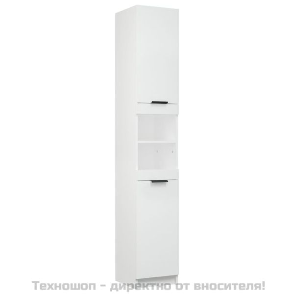 Шкаф за баня, бял, 32x34x188,5 см, инженерно дърво