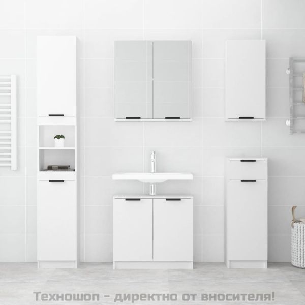 Шкаф за баня, бял, 32x34x188,5 см, инженерно дърво