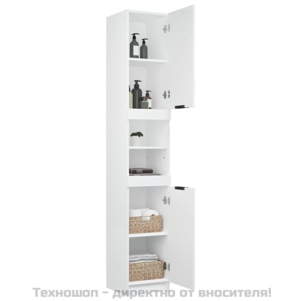 Шкаф за баня, бял, 32x34x188,5 см, инженерно дърво