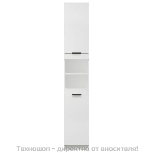 Шкаф за баня, бял, 32x34x188,5 см, инженерно дърво