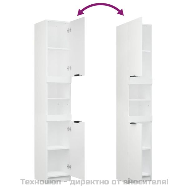 Шкаф за баня, бял, 32x34x188,5 см, инженерно дърво