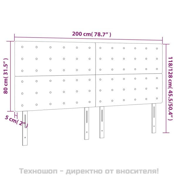 Табла за легло, тъмносива, 200x5x118/128 см, кадифе
