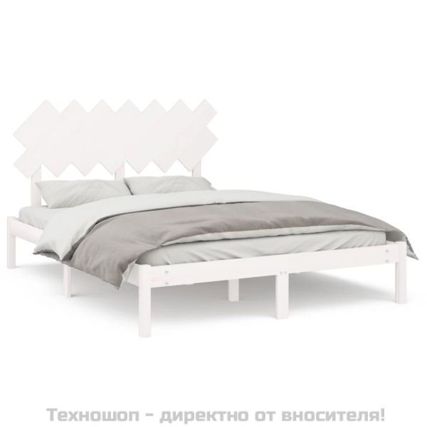 рамка за легло бяло 150x200 см King Size масивно дърво
