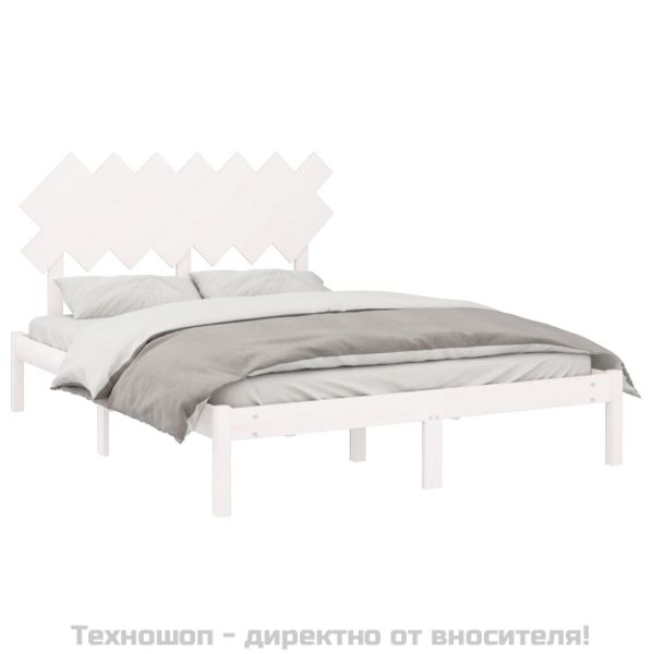 рамка за легло бяло 150x200 см King Size масивно дърво