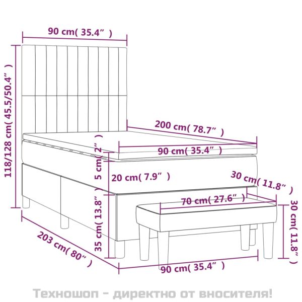 Боксспринг легло с матрак, тъмносиво, 90x200 см, плат