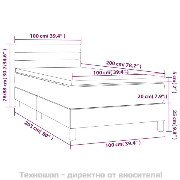 Боксспринг легло с матрак, тъмносиво, 100x200 см, плат