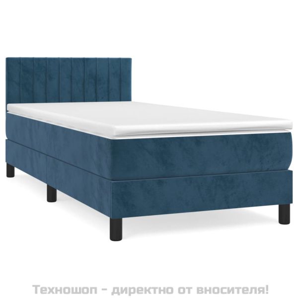 Боксспринг легло с матрак, тъмносиньо, 100x200 см, кадифе