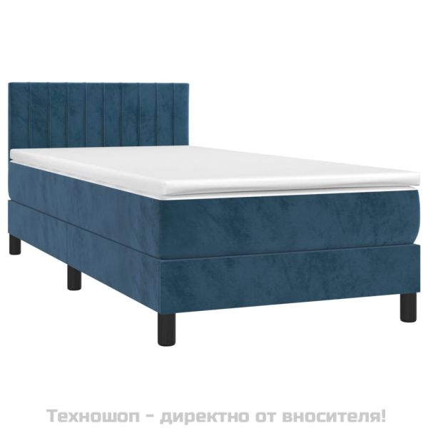 Боксспринг легло с матрак, тъмносиньо, 100x200 см, кадифе