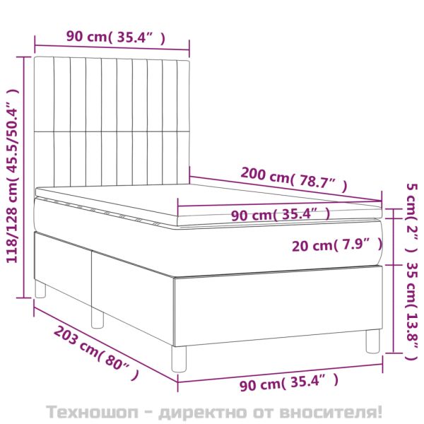 Боксспринг легло с матрак, светлосиво, 90x200 см, плат