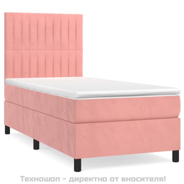 Боксспринг легло с матрак, розово, 90x200 см, кадифе