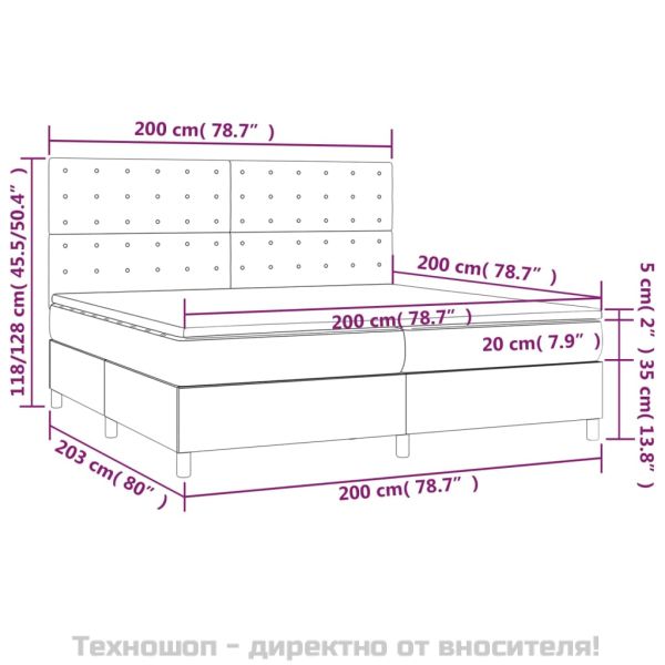 Боксспринг легло с матрак, тъмносиво, 200x200 см, кадифе