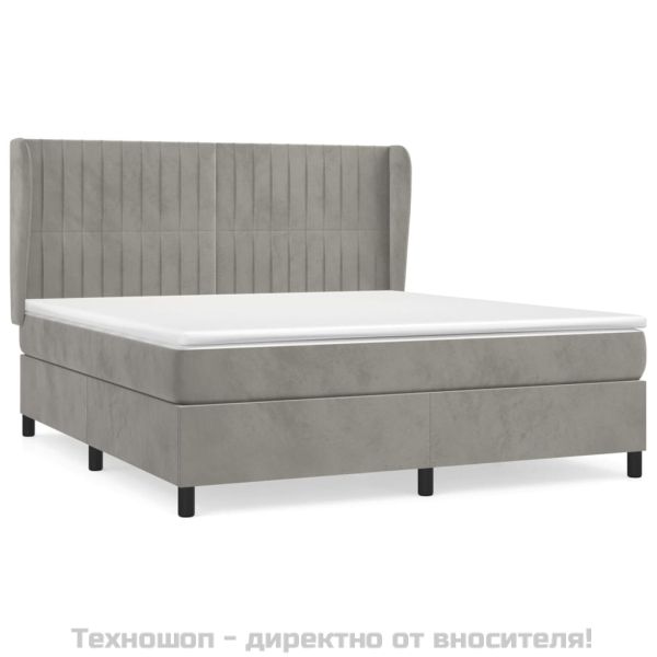 Боксспринг легло с матрак, светлосиво, 160x200 см, кадифе