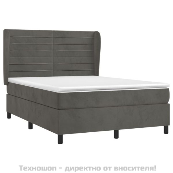 Боксспринг легло с матрак, тъмносиво, 140x190 см, кадифе