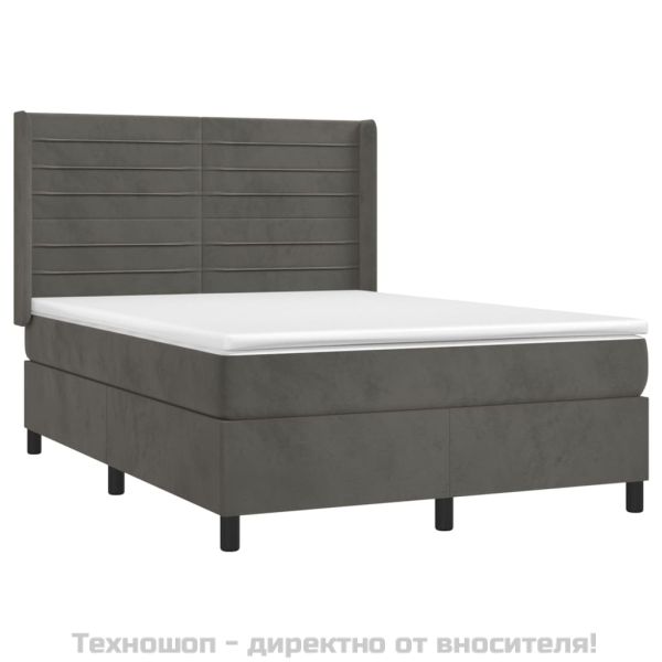 Боксспринг легло с матрак, тъмносиво, 140x190 см, кадифе