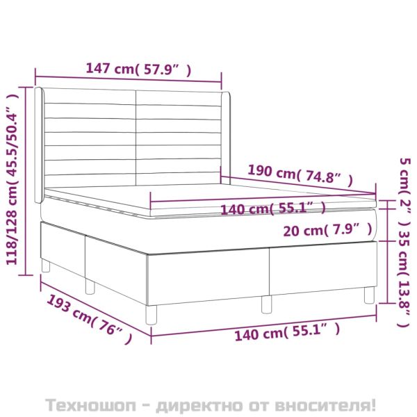 Боксспринг легло с матрак, тъмносиво, 140x190 см, кадифе