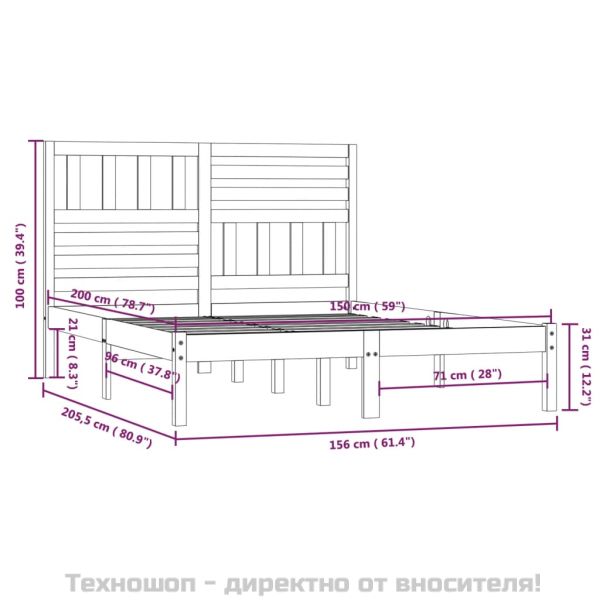 Рамка за легло без матрак, бял, 150x200 см, бор масив