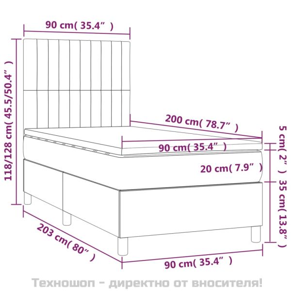 Боксспринг легло с матрак, светлосиво, 90x200 см, плат