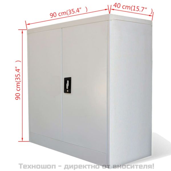 Офис шкаф с 2 врати, сив, 90 см, стомана