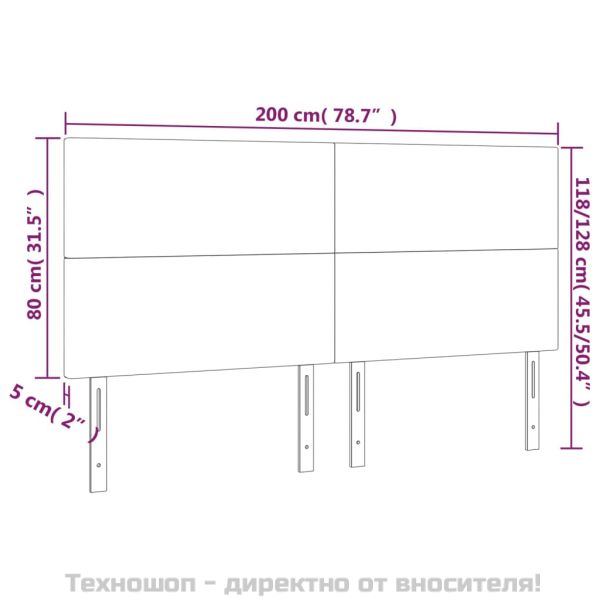 Табла за легло, светло сива, 200x5x118/128 см, кадифе