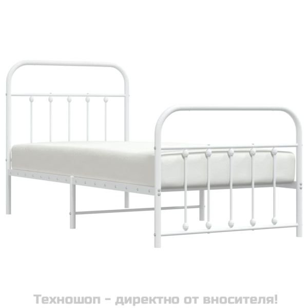Метална рамка за легло с горна и долна табла, бяла, 90x190 см