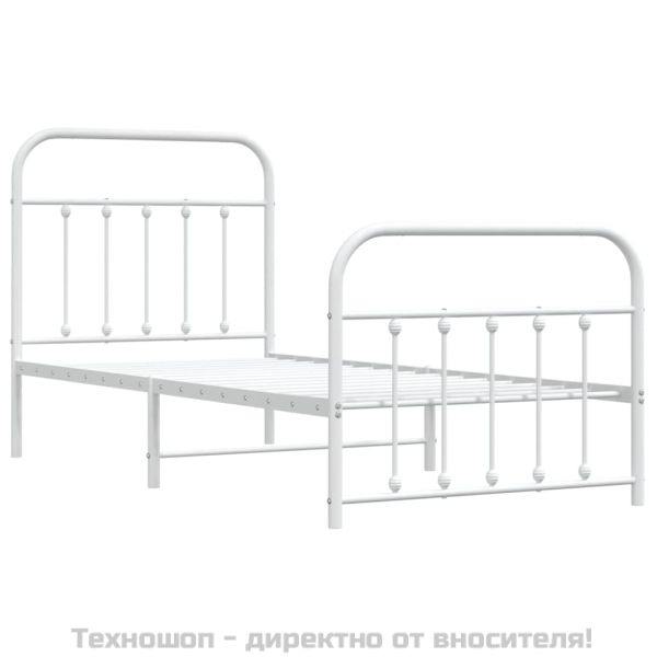 Метална рамка за легло с горна и долна табла, бяла, 90x190 см