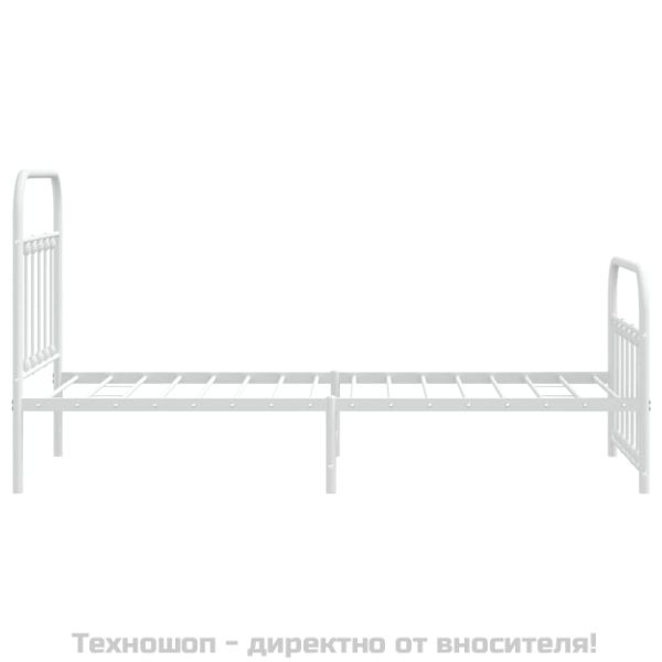 Метална рамка за легло с горна и долна табла, бяла, 90x190 см