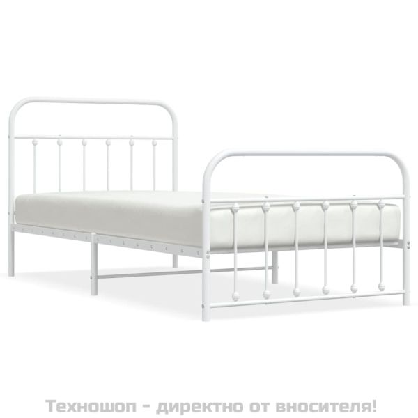 Метална рамка за легло с горна и долна табла, бяла, 107x203 см