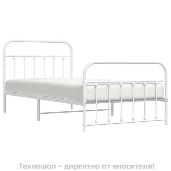 Метална рамка за легло с горна и долна табла, бяла, 107x203 см
