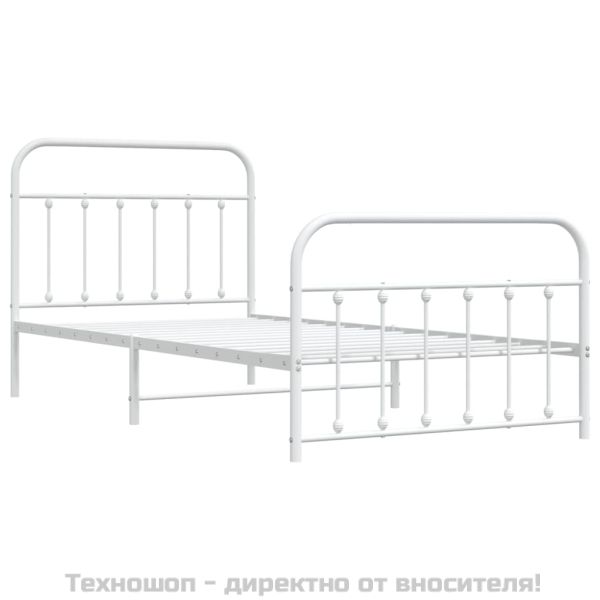 Метална рамка за легло с горна и долна табла, бяла, 107x203 см