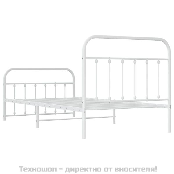 Метална рамка за легло с горна и долна табла, бяла, 107x203 см