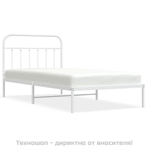 Метална рамка за легло с горна табла, бяла, 107x203 см