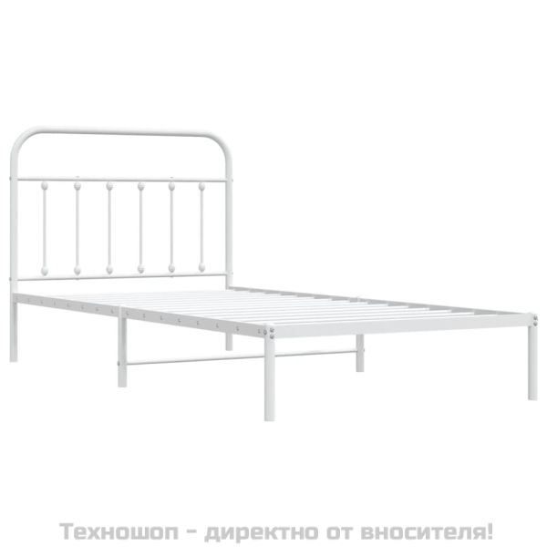 Метална рамка за легло с горна табла, бяла, 107x203 см