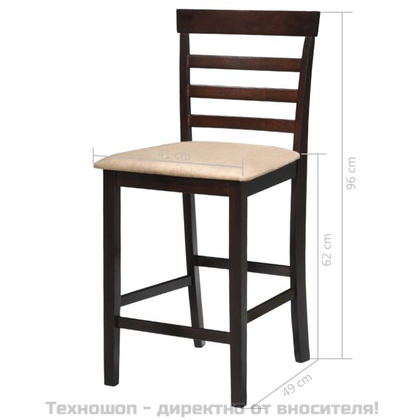 Комплект кафява дървена конзолна маса и 4 бар стола