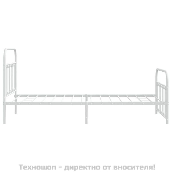 Метална рамка за легло с горна и долна табла, бяла, 100x200 см