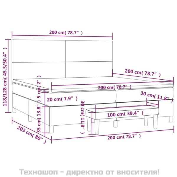 Боксспринг легло с матрак, черно, 200x200 см, плат
