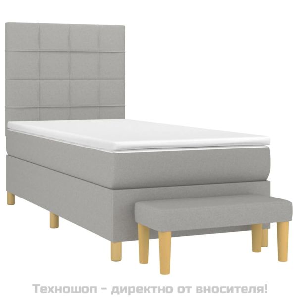 Боксспринг легло с матрак, светлосиво, 90x200 см, плат