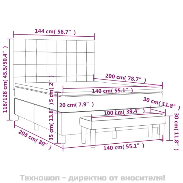 Боксспринг легло с матрак, черно, 140x200 см, плат